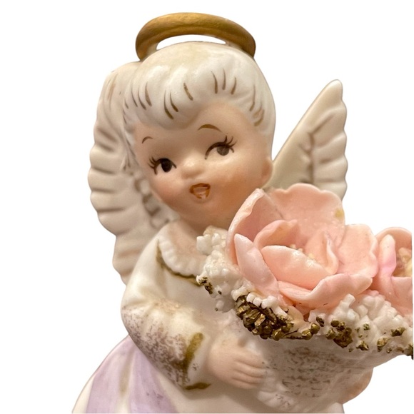 Lefton August Birthday Angel w/Roses & Purple Sash Bisque Finish #3332 Japan - Picture 11 of 14